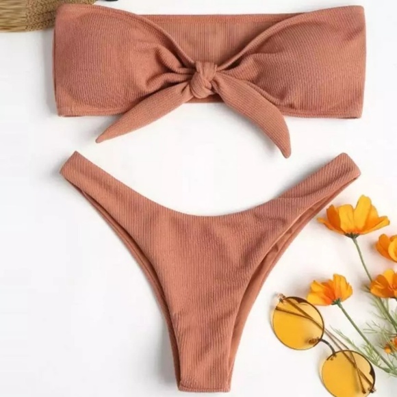 boutique Other - Dusty Rose Brazilian Cheeky Padded Bandeau Bikini